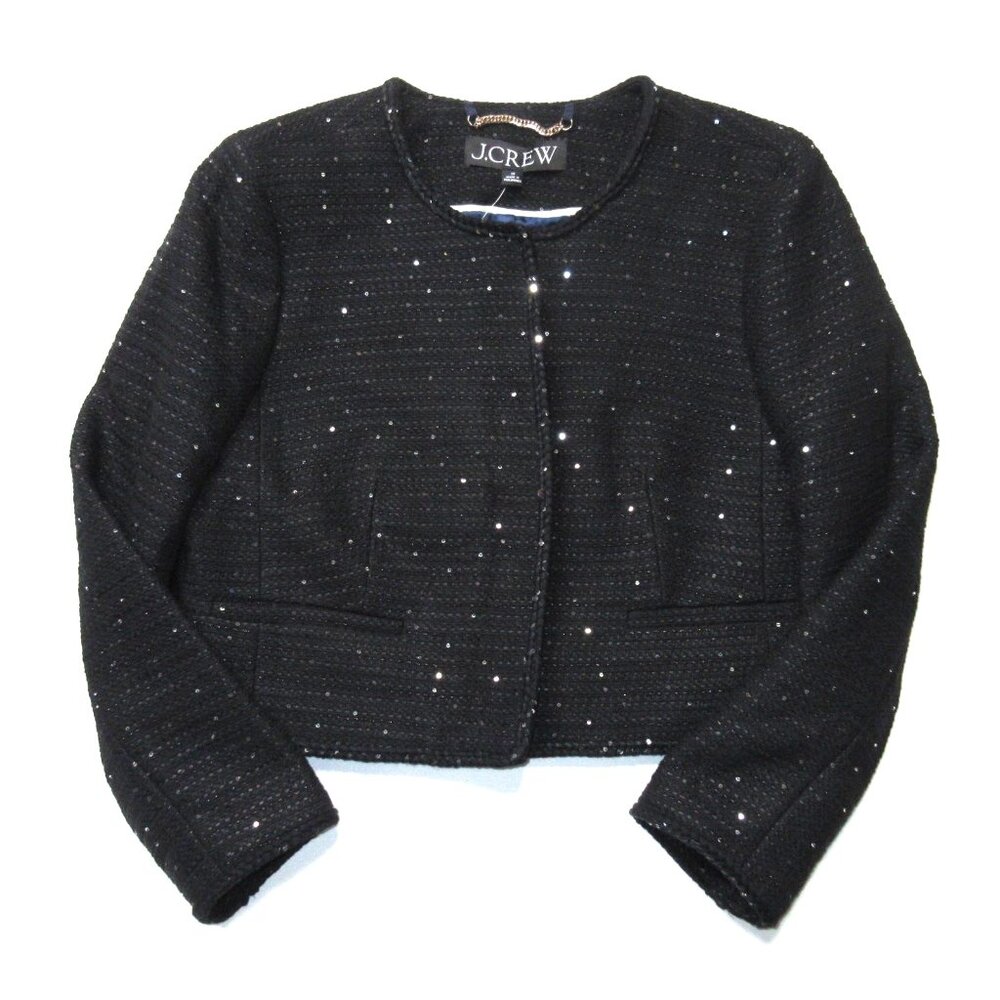 NWT J.Crew Louisa Lady Jacket in Black Sequin Tweed Cropped 10